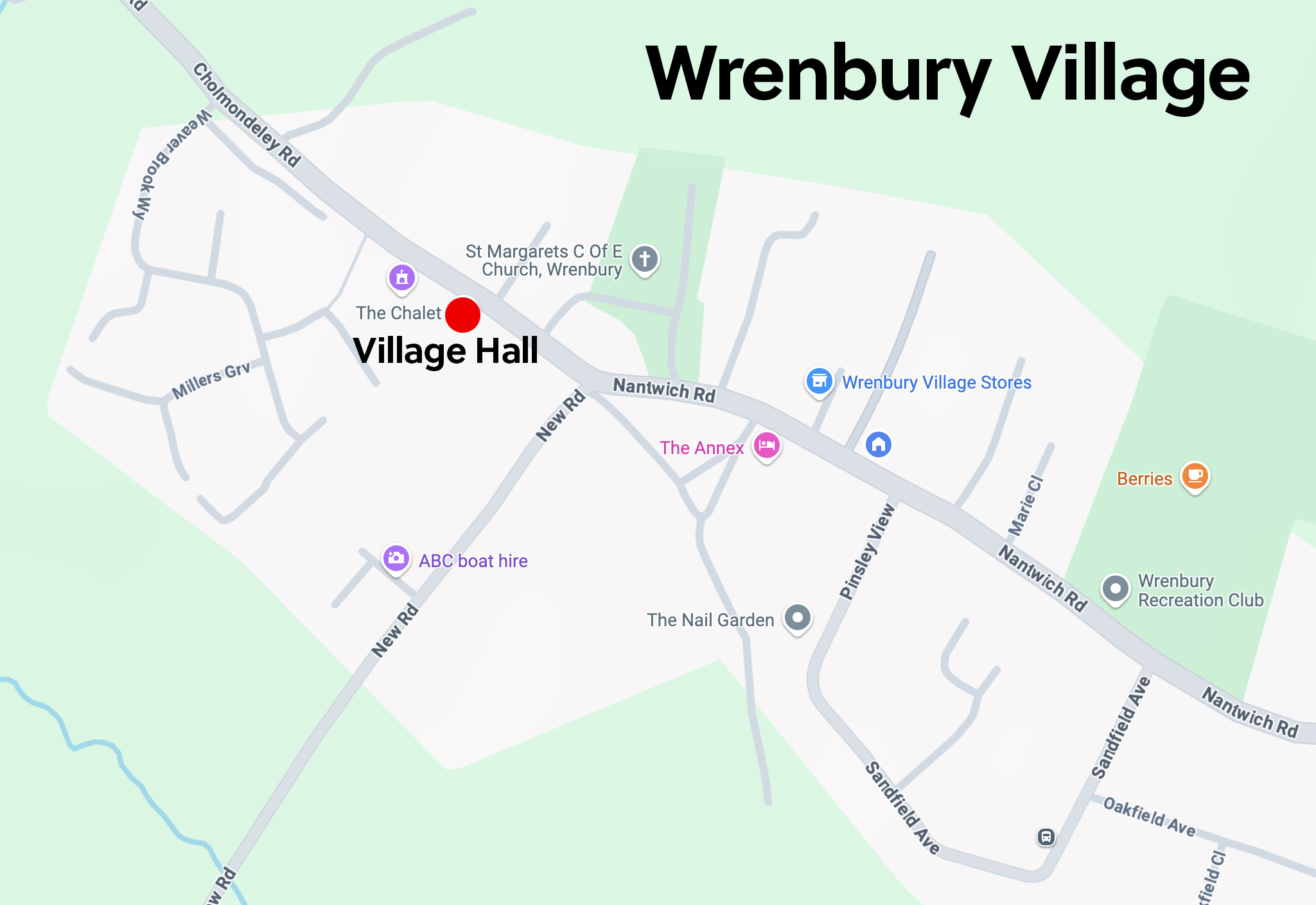Image of the map of the centre of Wrenbury village